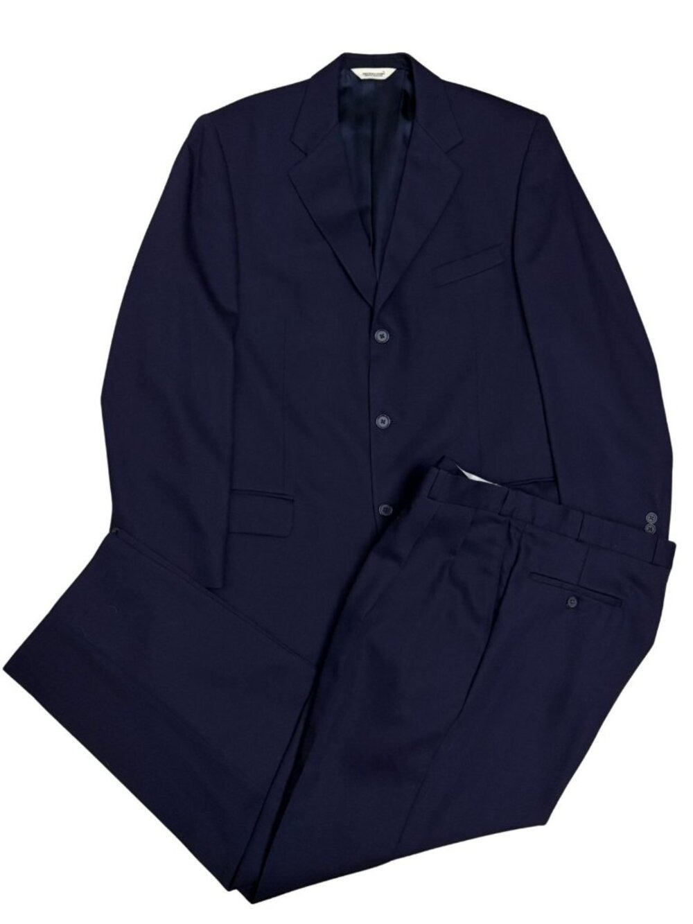 PRONTO UOMO Wool Suit Blue Luxury Designer Formal Business Blazer Pants Mens 44L